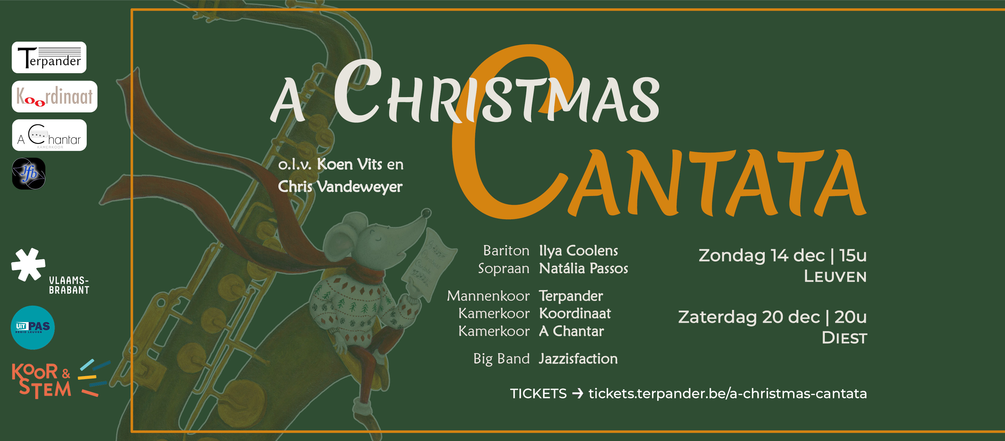 Banner met informatie over het kerstconcert A Christmas Cantata van Lindberg